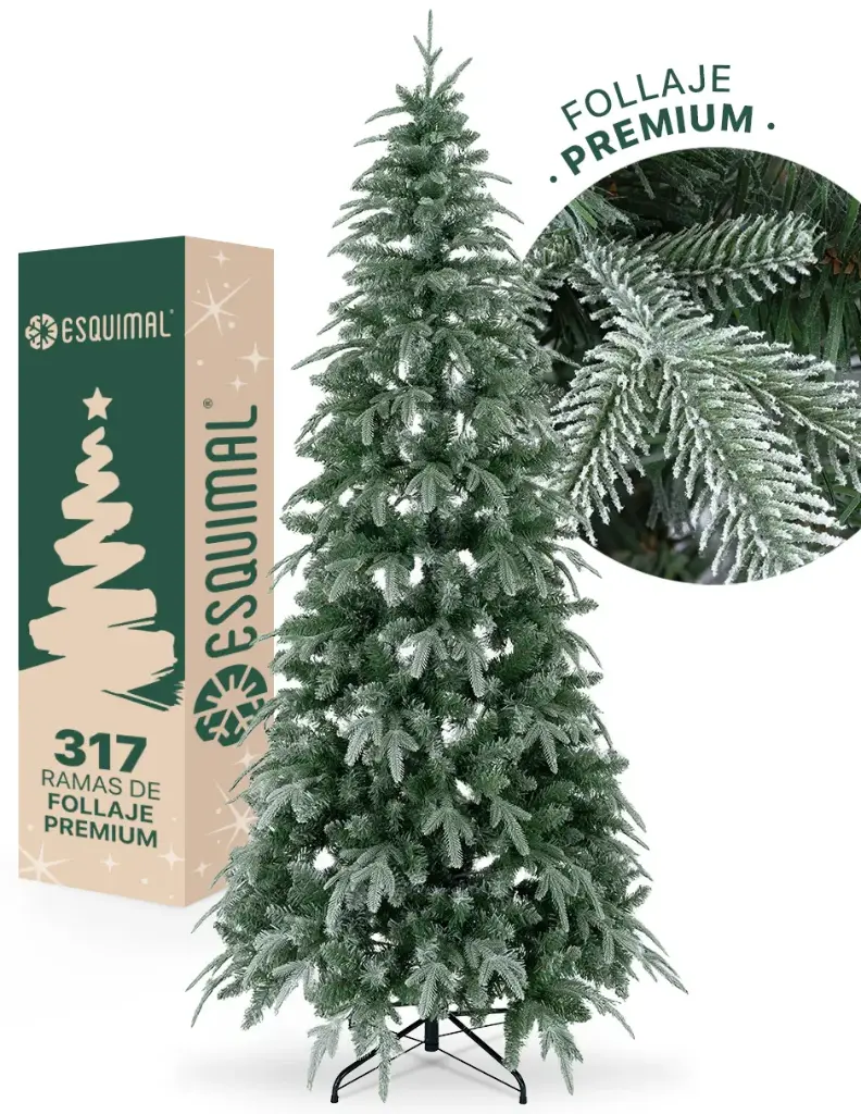 ÁRBOL DE NAVIDAD VERDE NEVADO LIGERO DELGADO PINO ESCANDINAVO