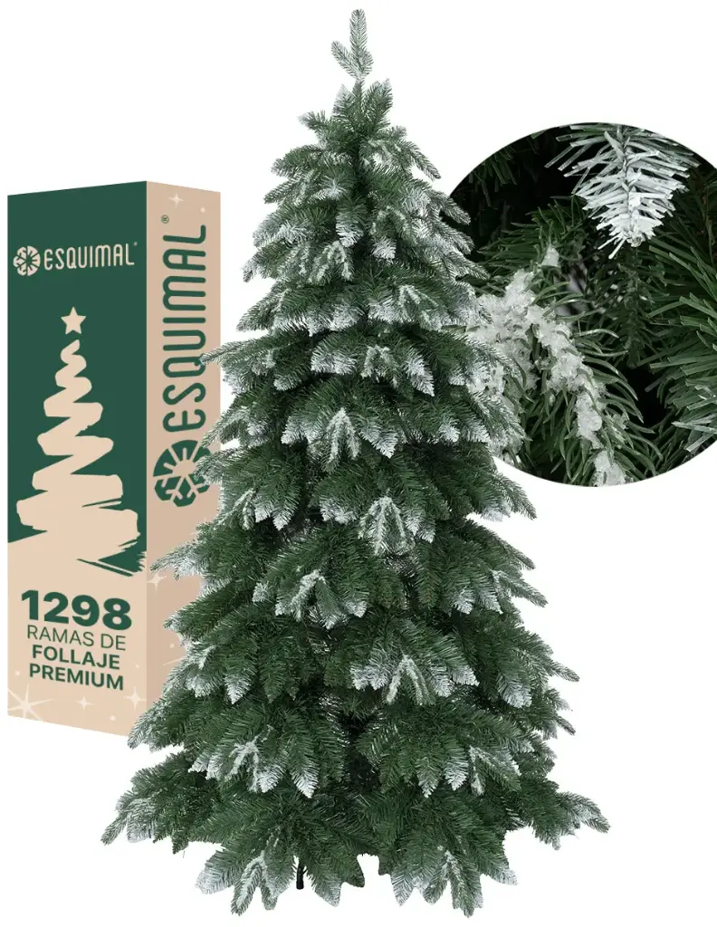 ÁRBOL DE NAVIDAD VERDE CON PUNTAS CURVAS NEVADAS CEDRO DEL HIMALAYA CON PIE DE ÁRBOL TEJIDO