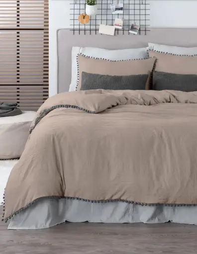 FUNDA DUVET POMPONES PALO DE ROSA
