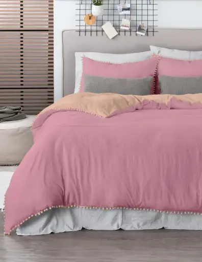 FUNDA DUVET POMPONES ROSA-DURAZNO